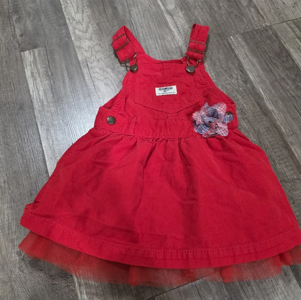 OSHKOSH BGOSH Baby 24 M 2T red Corduroy Suspender Skirt Red Tulle Dress Mini